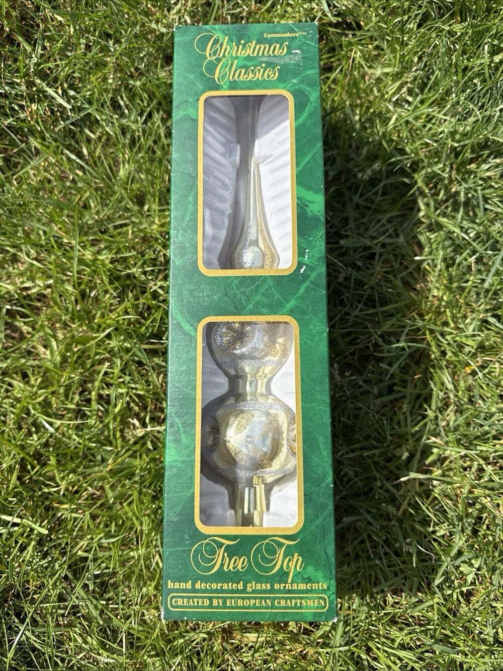 Vtg Finial Commodore Mercury Glass Tree Topper Double Indent Romania Gold